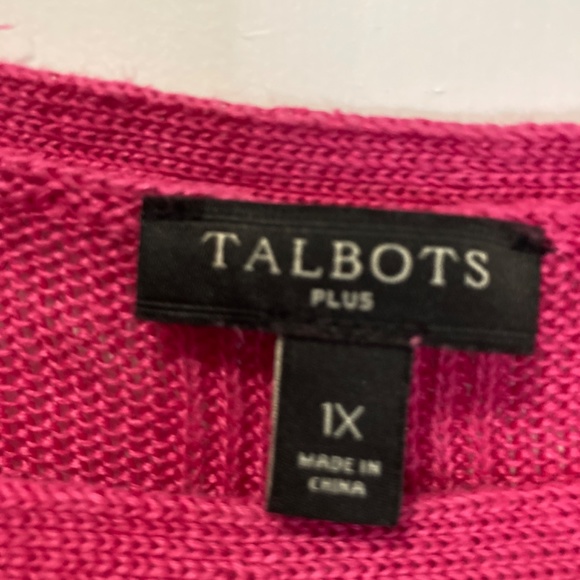 Talbots Linen Sweater Pullover Knit 3/4 Sleeve Hot Pink Classic CHIC 1X - Picture 3 of 4